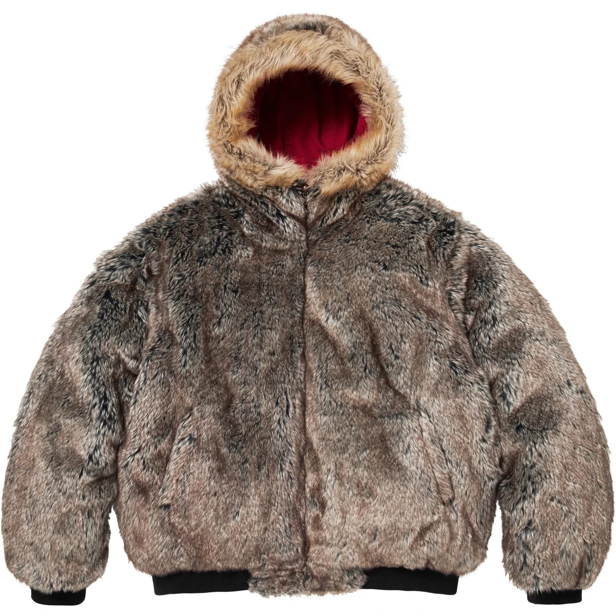 Supreme Reversible Faux Fur Hooded Work Jacket Red