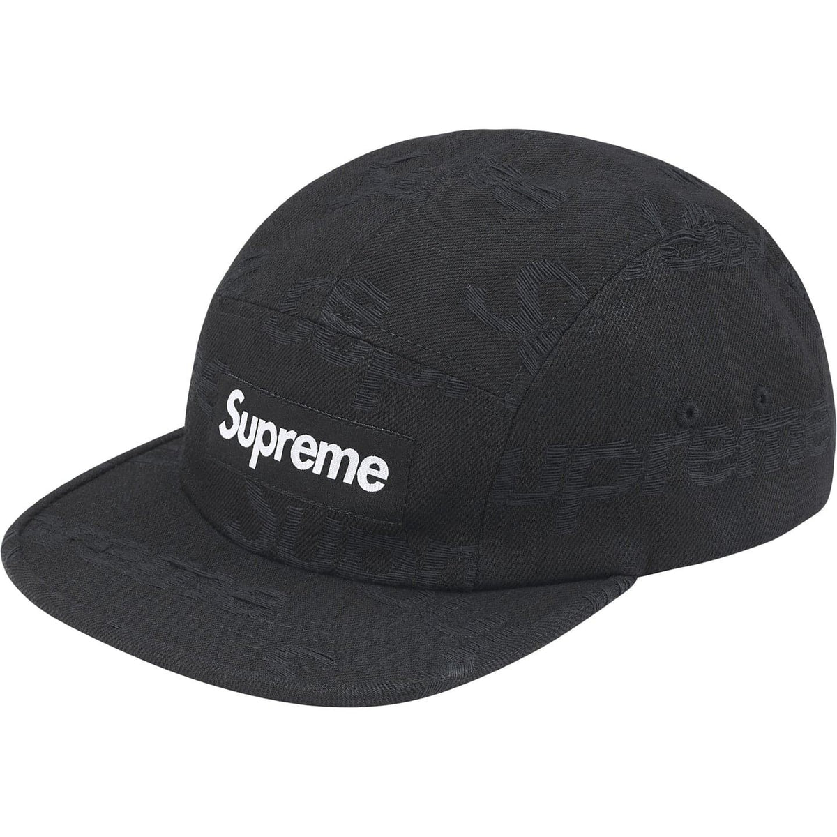 Supreme Jacquard Logos Denim Camp Cap Black