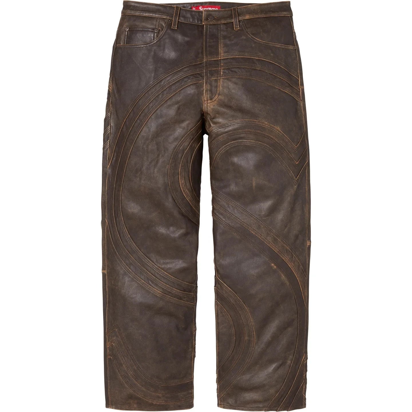 Supreme S Logo Leather Baggy 5-Pocket Jean Brown