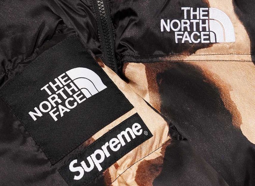 Supreme The North Face Bleached Denim Print Nuptse Jacket Black