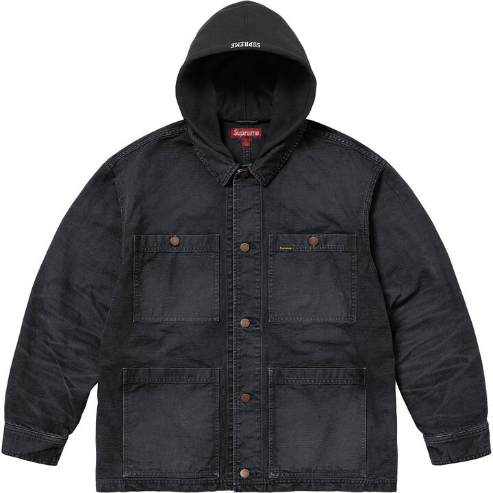 Supreme Worn Hooded Chore Coat Black