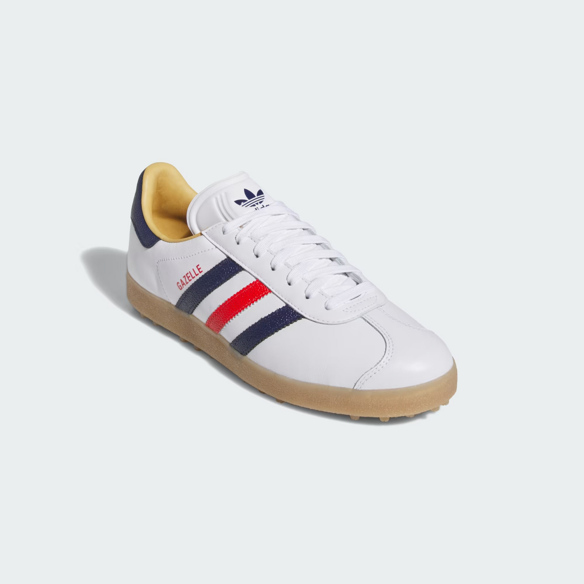 JP7705 adidas Gazelle Leather Spikeless Golf Cloud White/Dark Blue/Red (Men's)