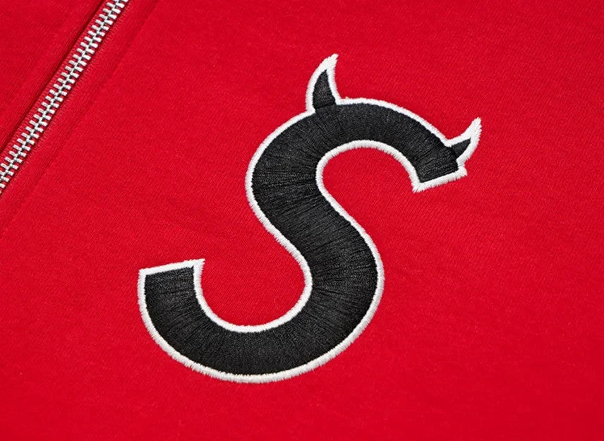 Supreme Devil S Logo Zip Up Hooded Sweatshirt "Red"