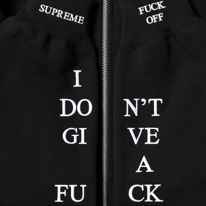 Supreme IDGAF Zip Up Hooded Sweatshirt Black