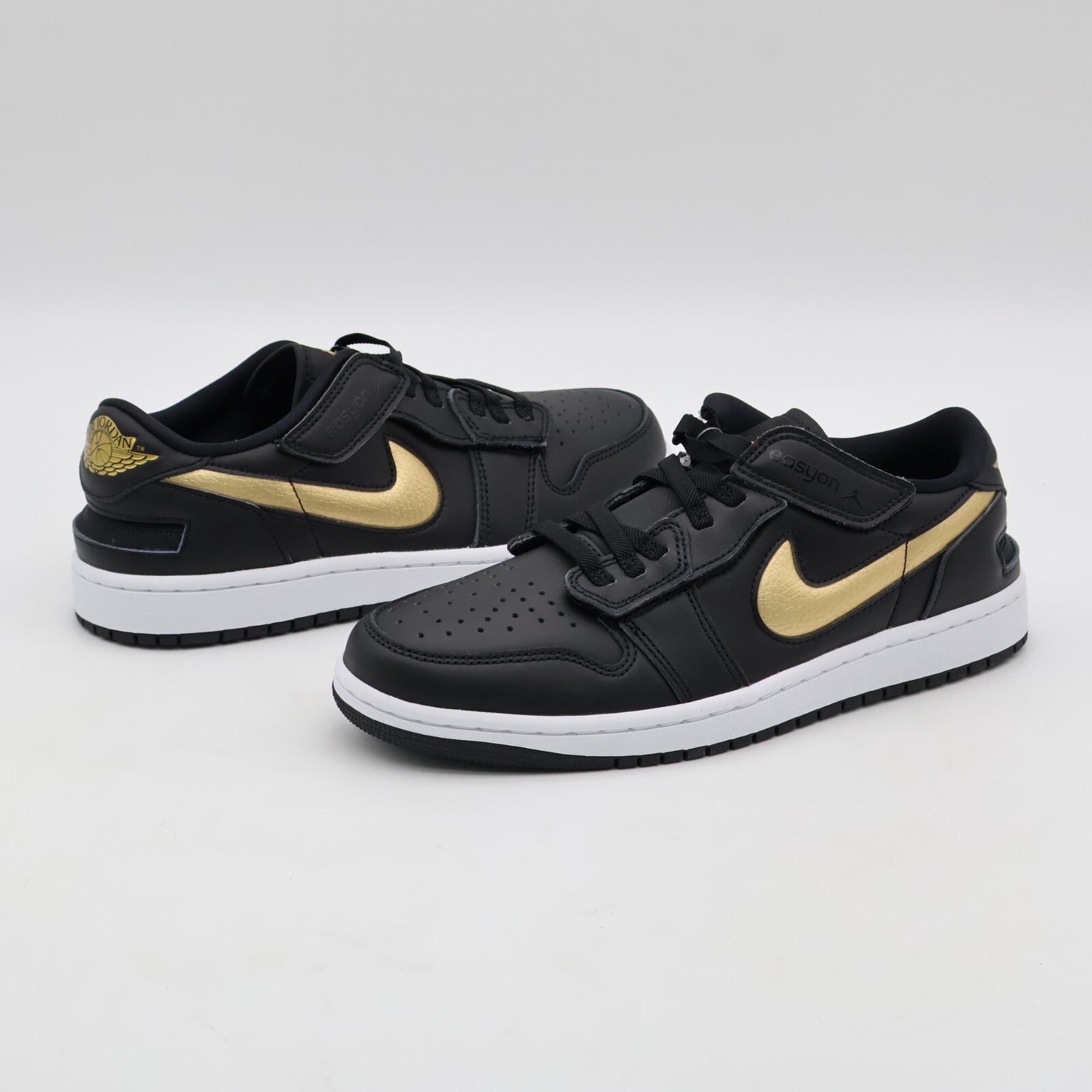 DM1206-071 Nike Air Jordan 1 Low FlyEase Black White Metallic Gold (Men's)
