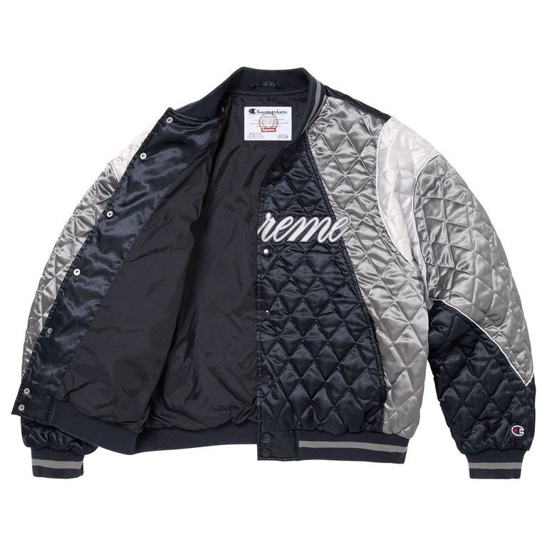 Supreme x Champion Quilted Satin Varsity Jacket Navy
