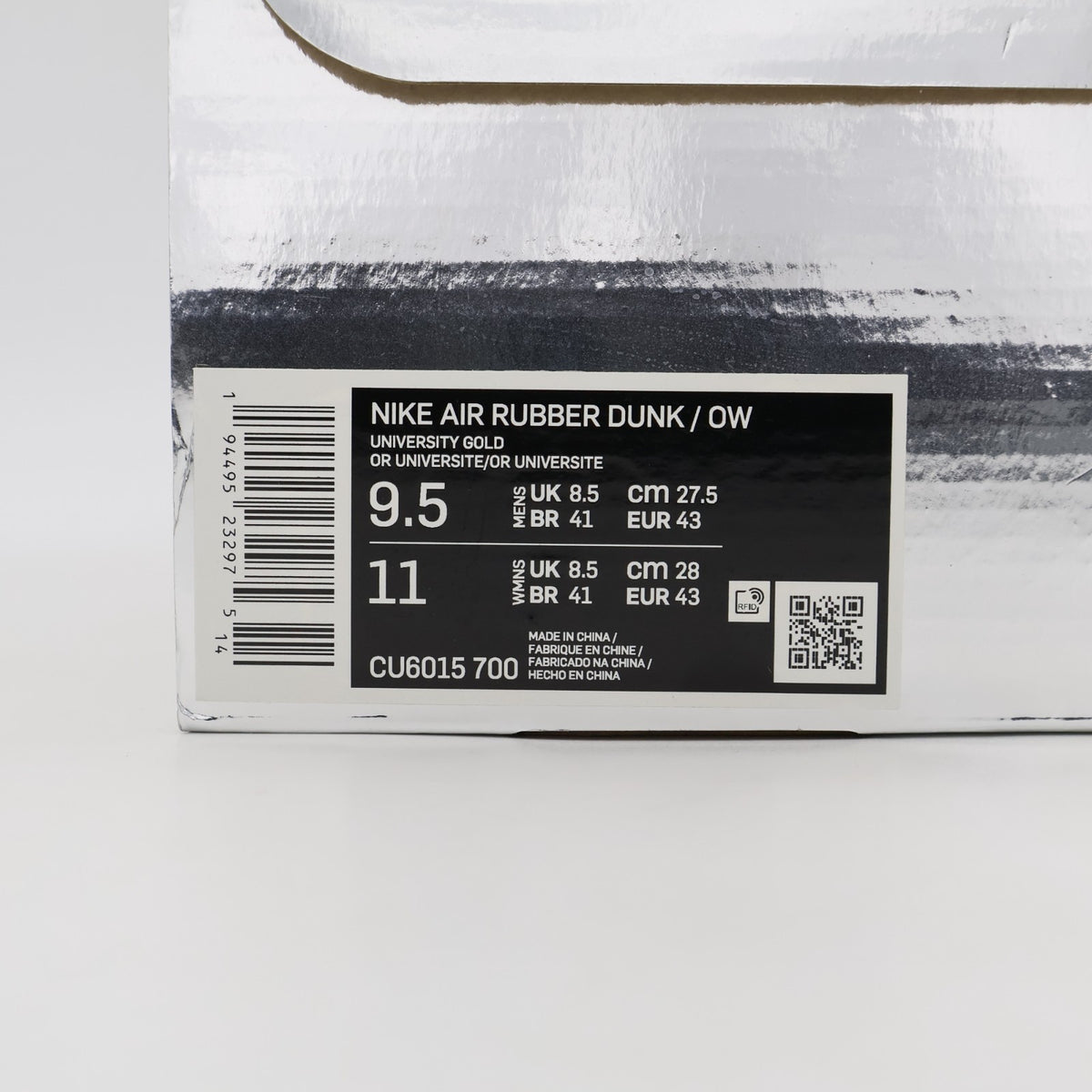CU6015-700 Nike Air Rubber Dunk Off-White University Gold Yellow Black (Men's)