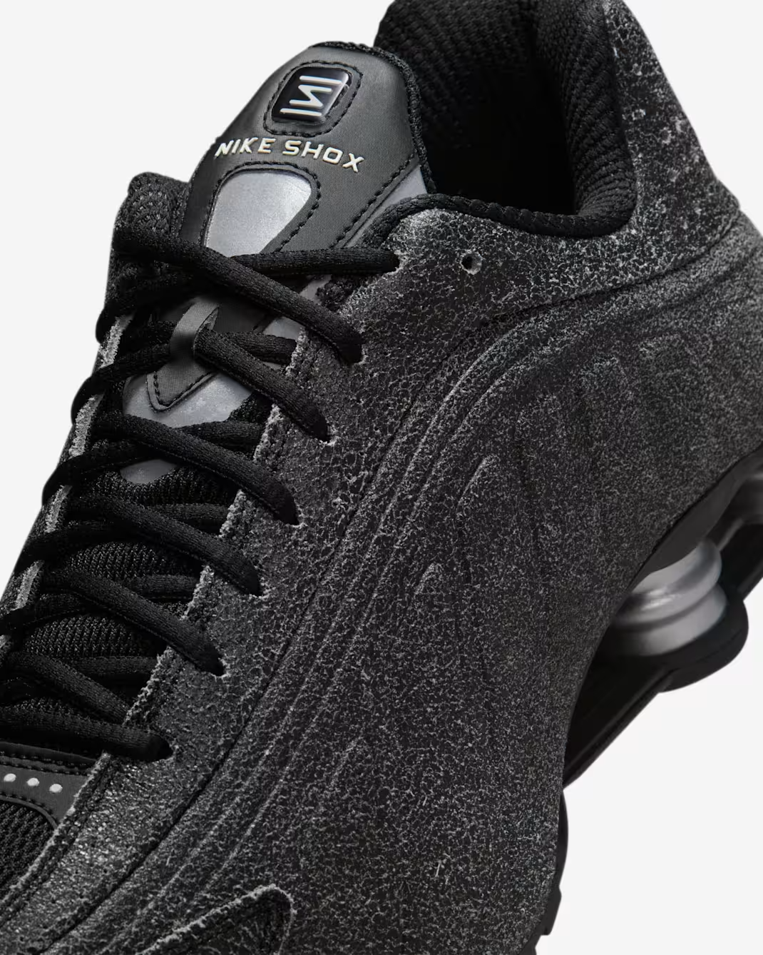 IO4544-002 Nike Shox R4 Distressed Leather Black Metallic Silver (Men's)