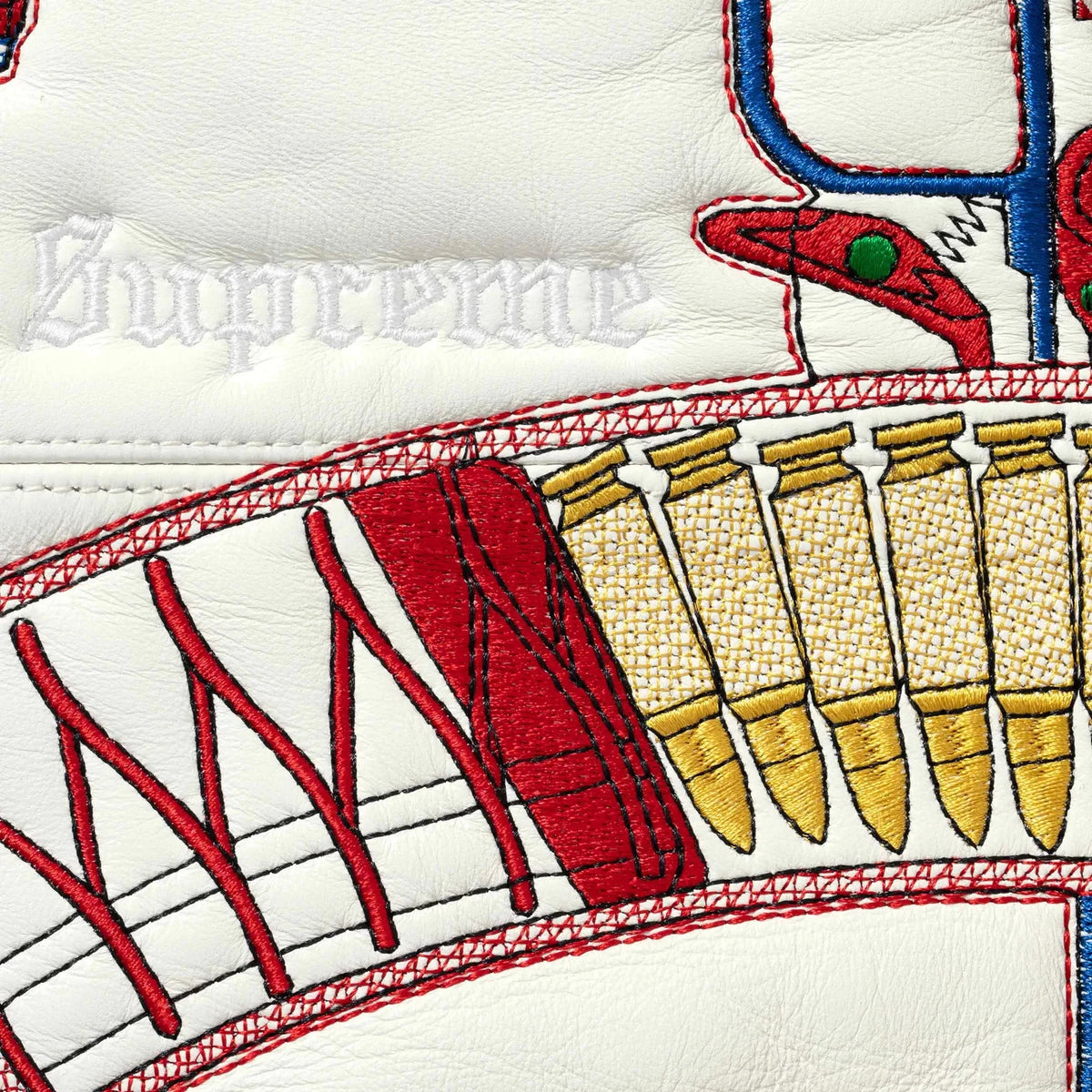 Supreme Guns Embroidered Hooded Leather Jacket White