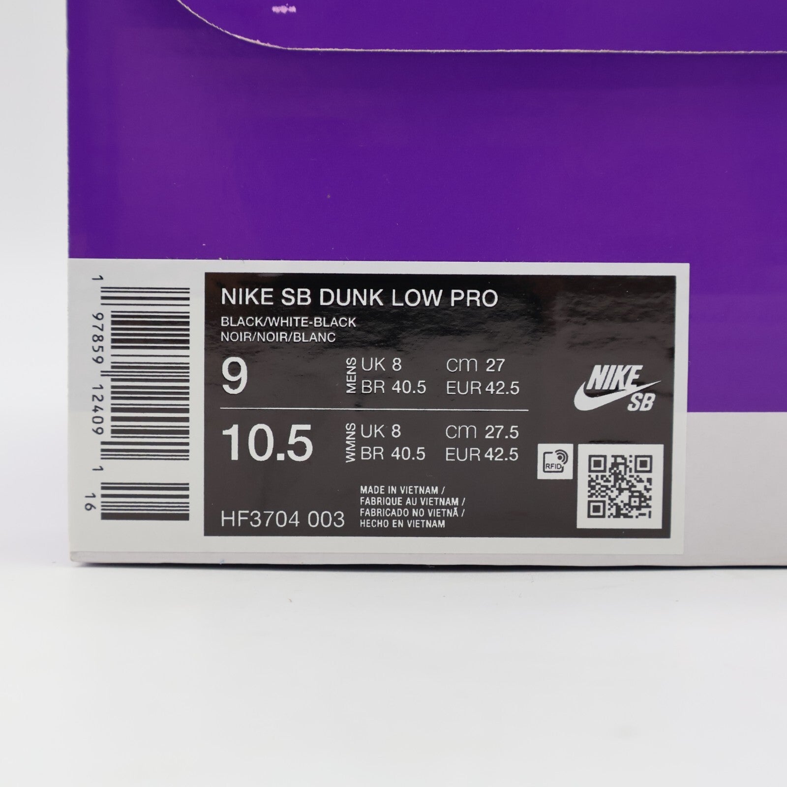 HF3704-003 Nike SB Dunk Low Pro Black White (Men's)