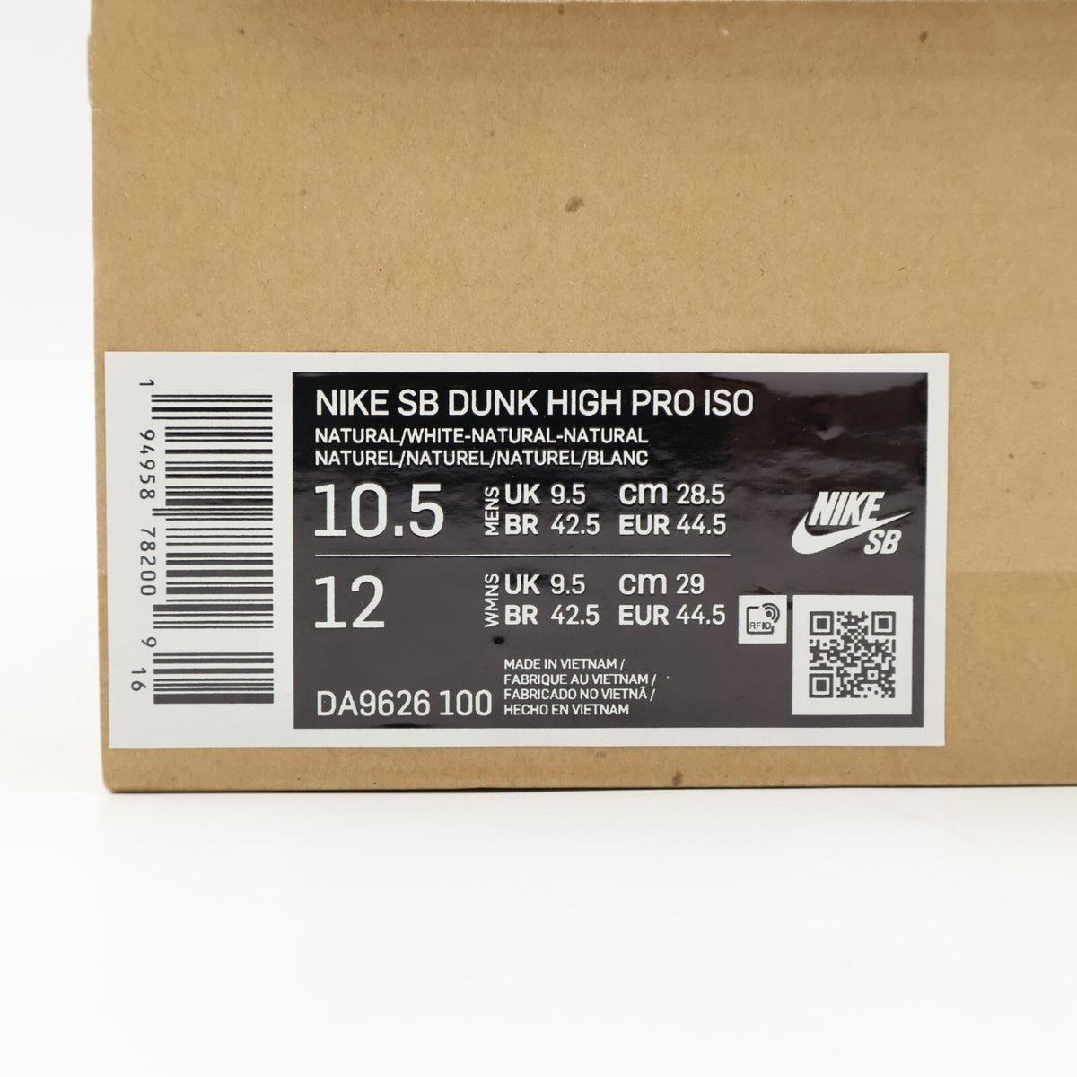 DA9626-100 Nike SB Dunk High Pro ISO Orange Label Unbleached Natural (Men's)
