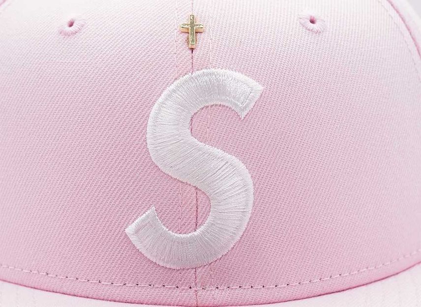 Supreme Gold Cross S Logo New Era Pink