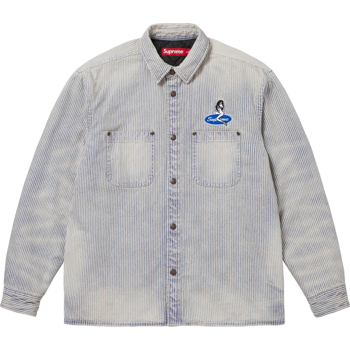 Supreme Quilted Lined Denim Snap Shirt Stripe