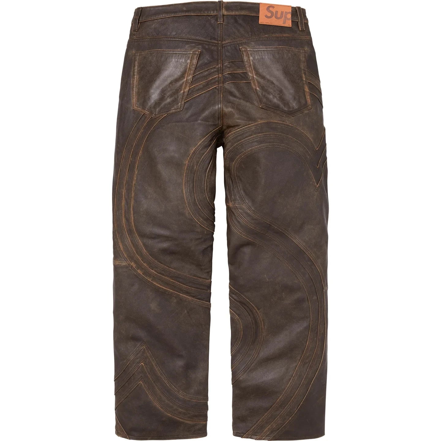 Supreme S Logo Leather Baggy 5-Pocket Jean Brown