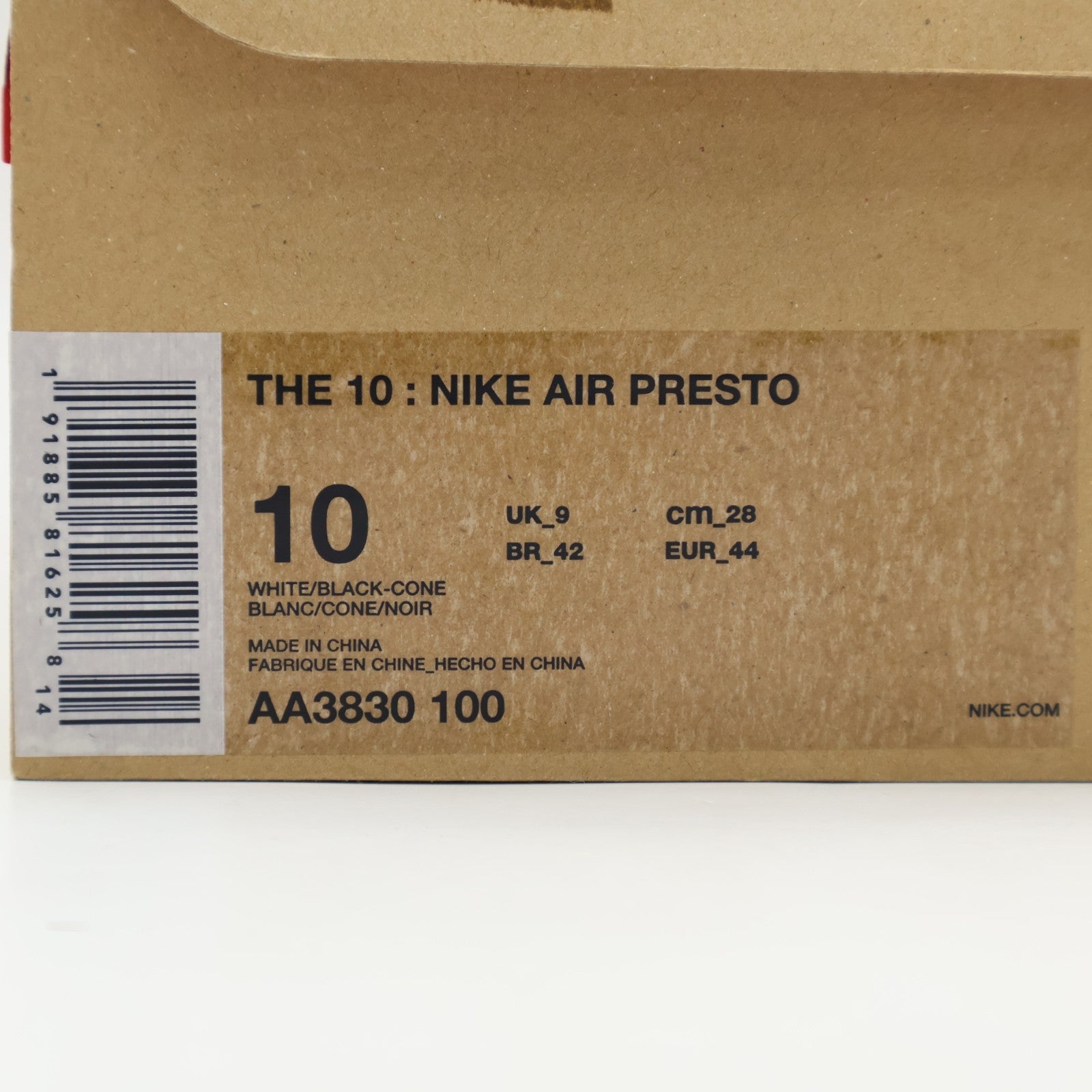 AA3830-100 Off-White Nike Air Presto White Black Cone (Men's)