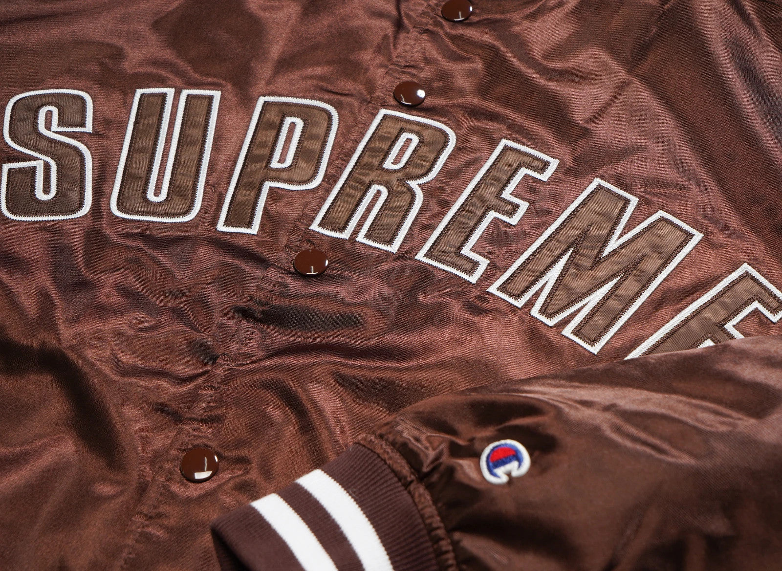 Supreme x Champion Satin Varsity Jacket "Brown"