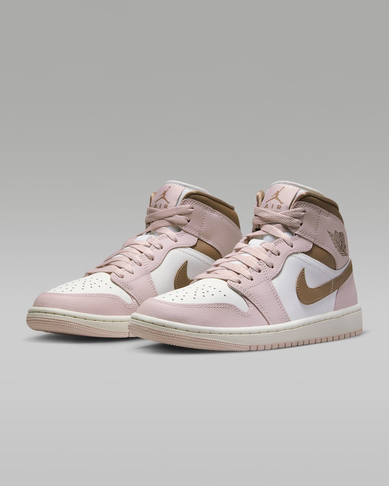 BQ6472-620 Nike Women's Air Jordan 1 Mid Pink Oxford Sail Archaeo Brown (Women's