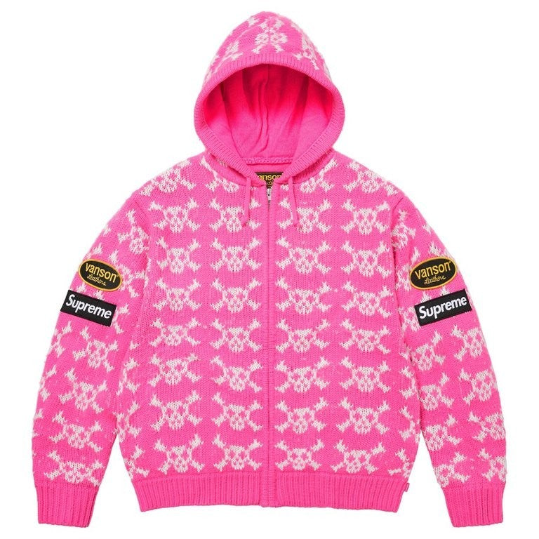 Supreme x Vanson Leathers Skull Zip Up Hooded Sweater Pink
