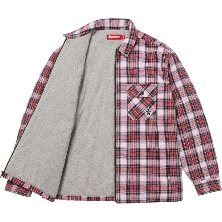 Supreme Thermal Lined Zip Up Flannel Shirt Pink