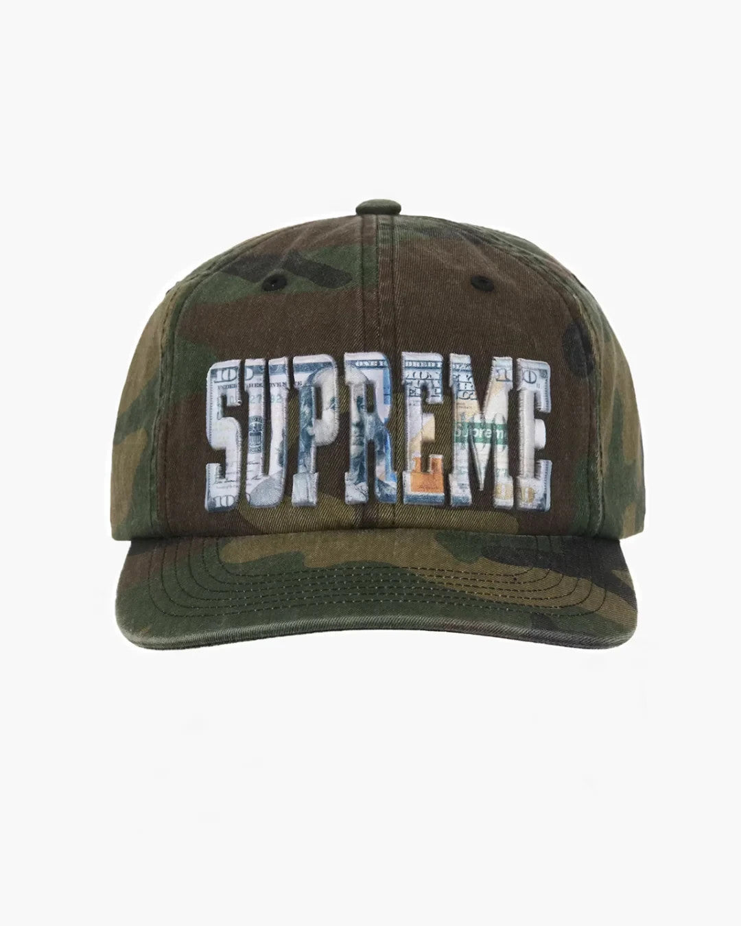 Supreme Embroidered Money Logo 6-Panel Woodland Camo
