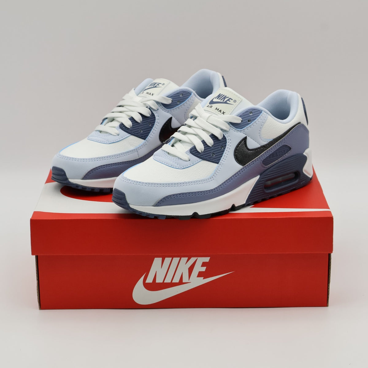 HM8128-100 Nike Air Max 90 Summit White Ashen Slate Blue Tint Black (Women's)