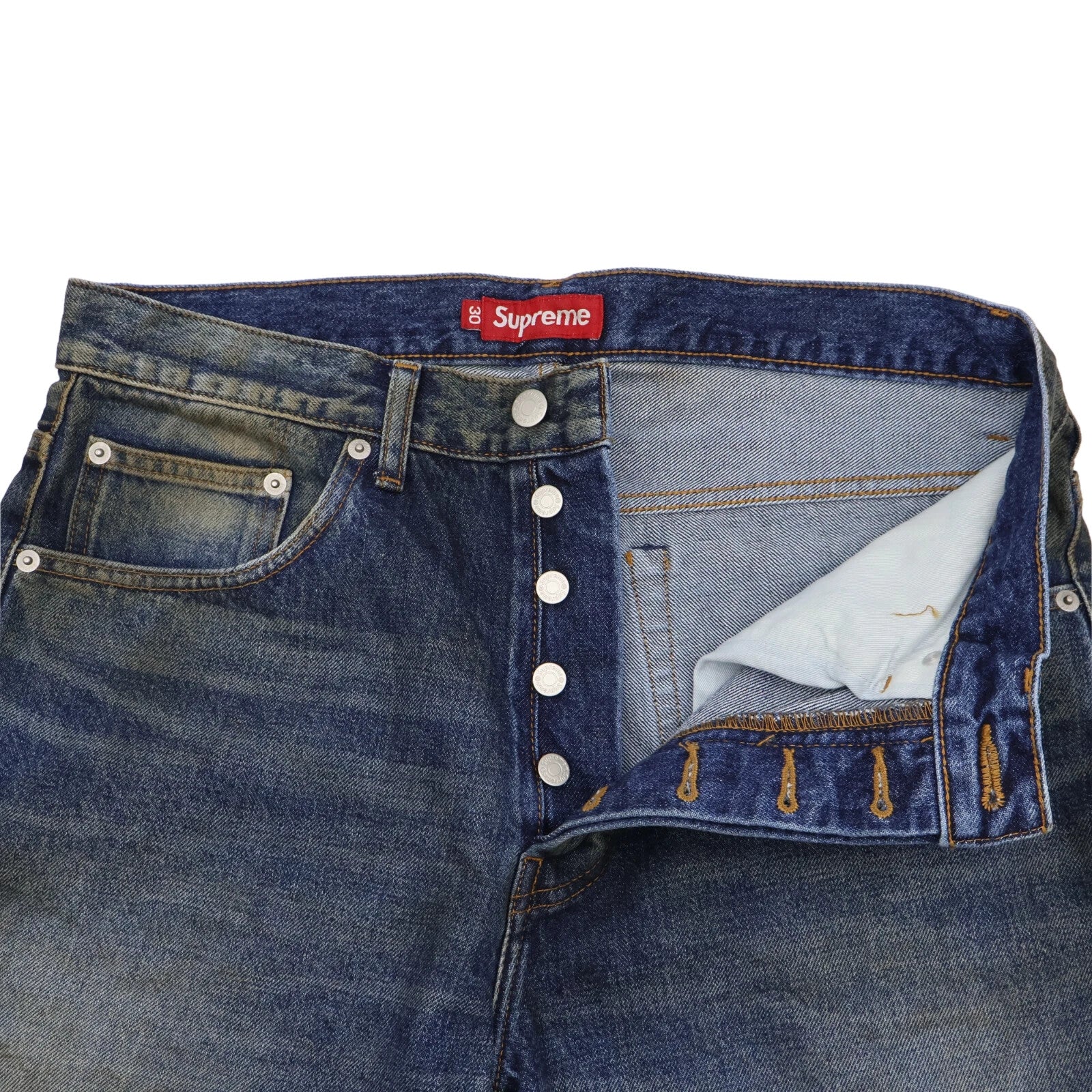 Supreme Distressed Loose Fit Selvedge Jean Washed Indigo