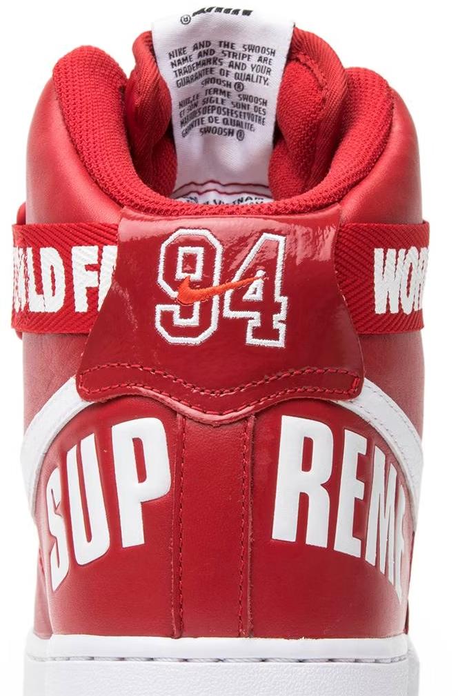 698696-610 Supreme Ã Nike Air Force 1 High World Famous "Red" (Men's)