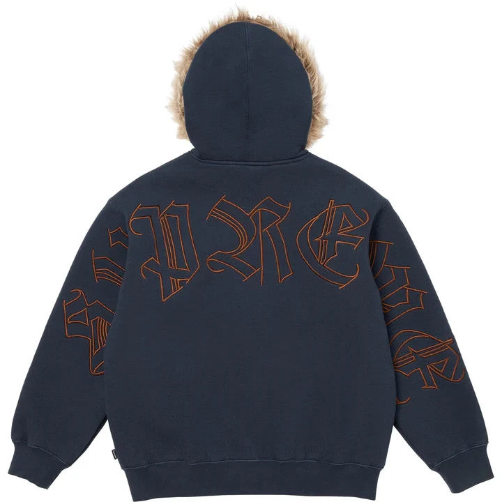 Supreme Faux Fur Zip Up Hooded Sweatshirt Navy