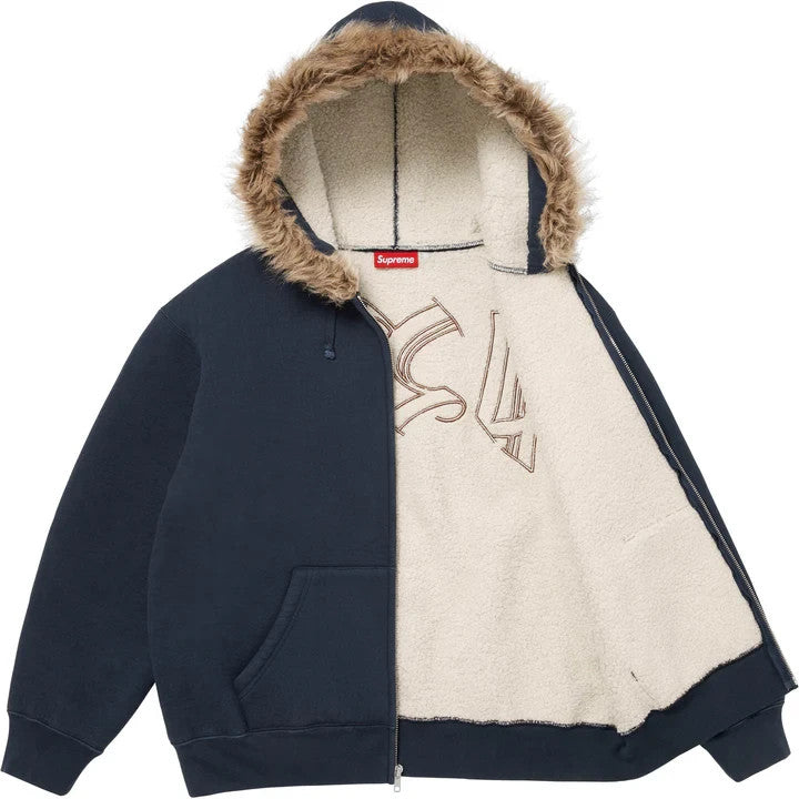 Supreme Faux Fur Zip Up Hooded Sweatshirt Navy
