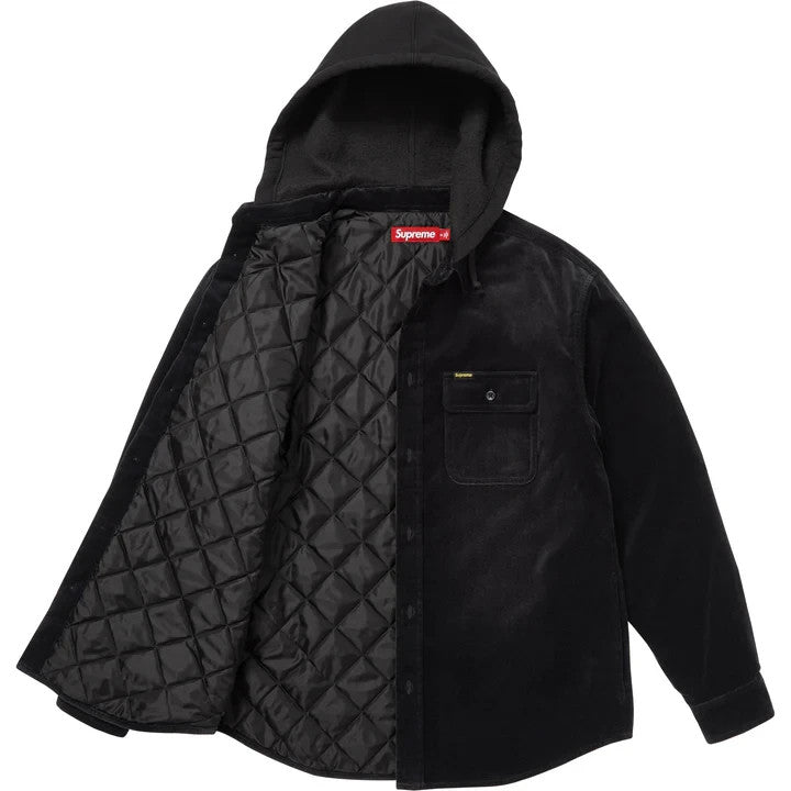 Supreme Quilted Lined Hooded Velvet Shirt Black