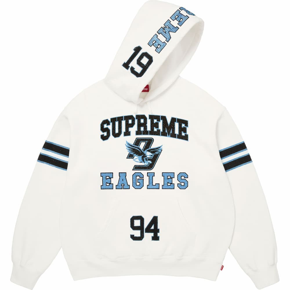 Supreme Rhinestone Eagle Hooded Sweatshirt White