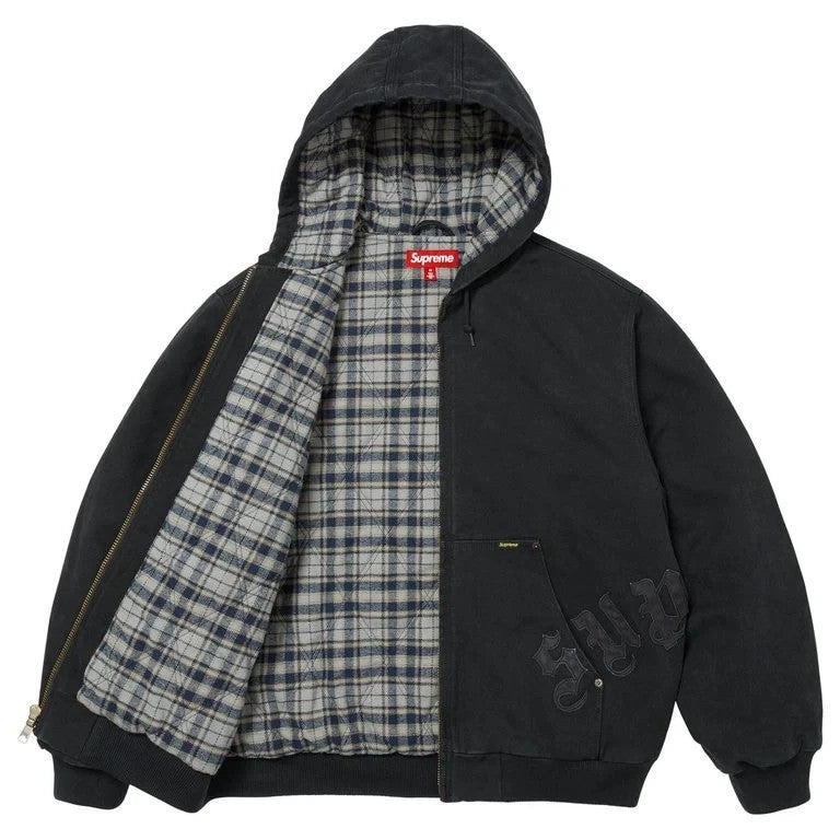 Supreme Leather Applique Hooded Work Jacket Black
