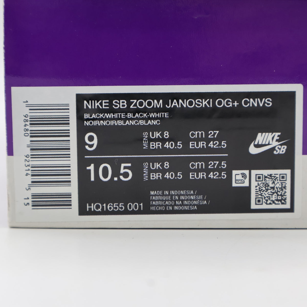 HQ1655-001 Nike SB Zoom Janoski OG+ Canvas Black White (Men's)