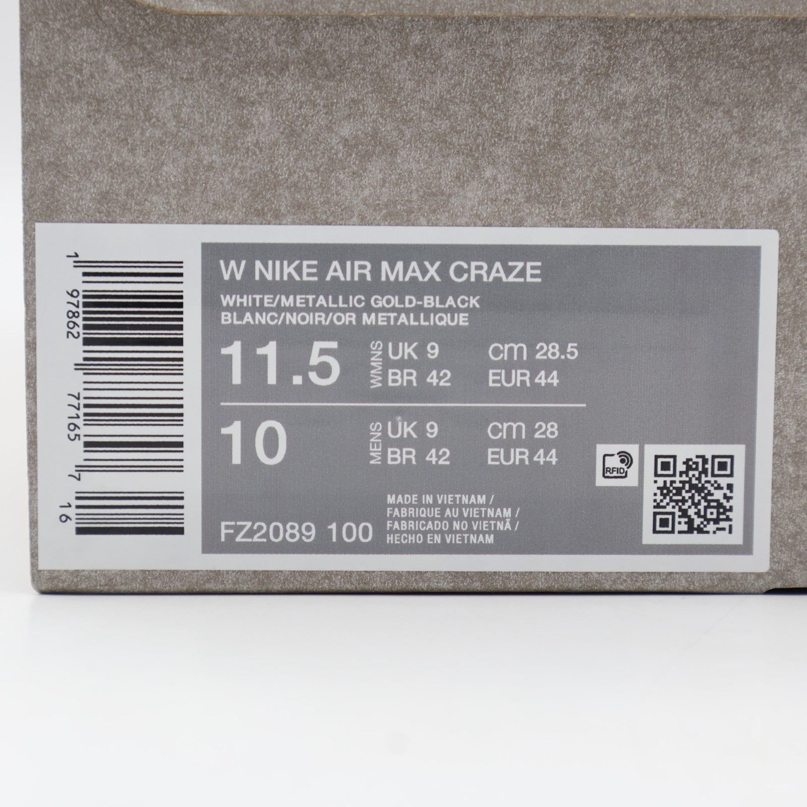 FZ2089-100 Nike Women's Air Max Craze White Metallic Gold (Women's)