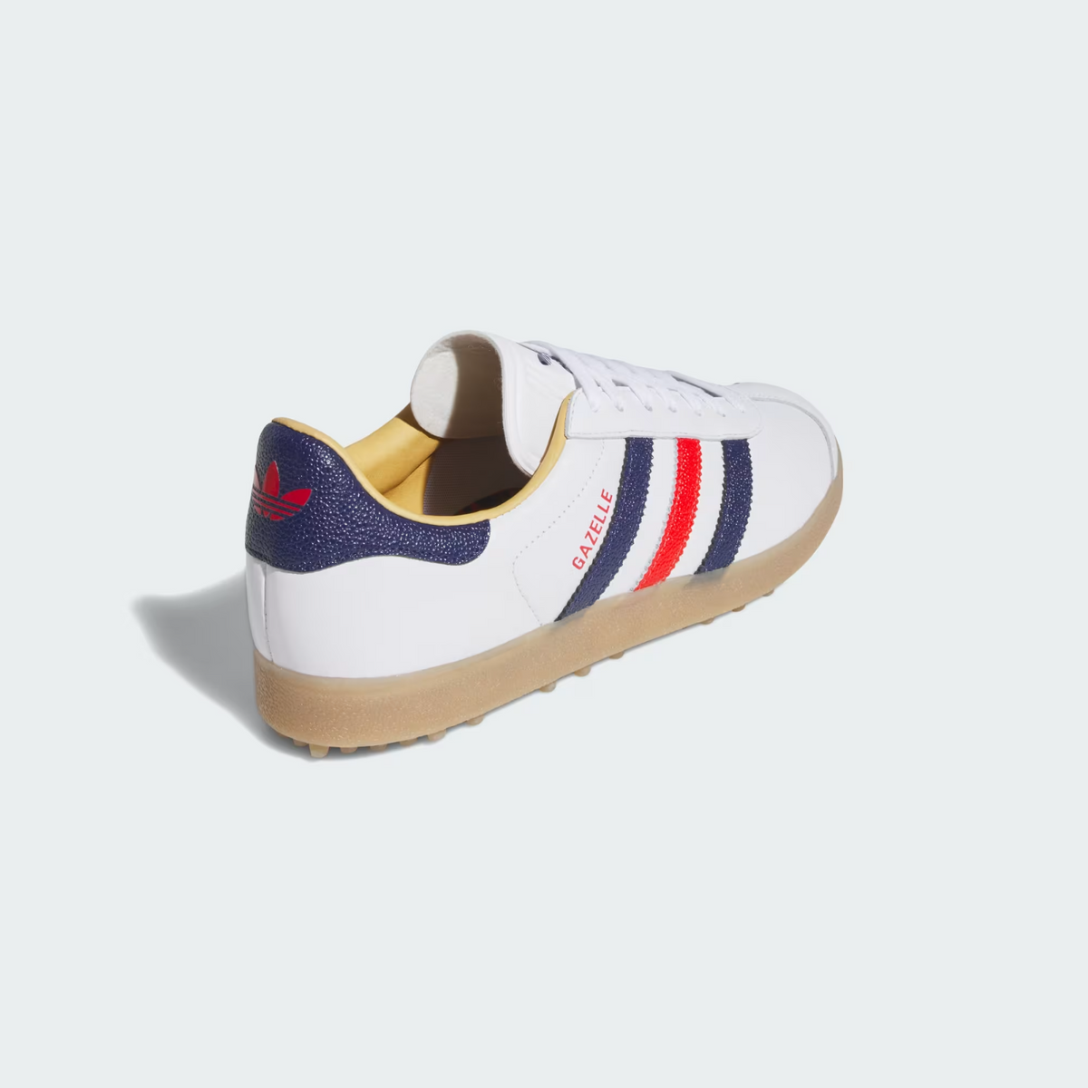 JP7705 adidas Gazelle Leather Spikeless Golf Cloud White/Dark Blue/Red (Men's)