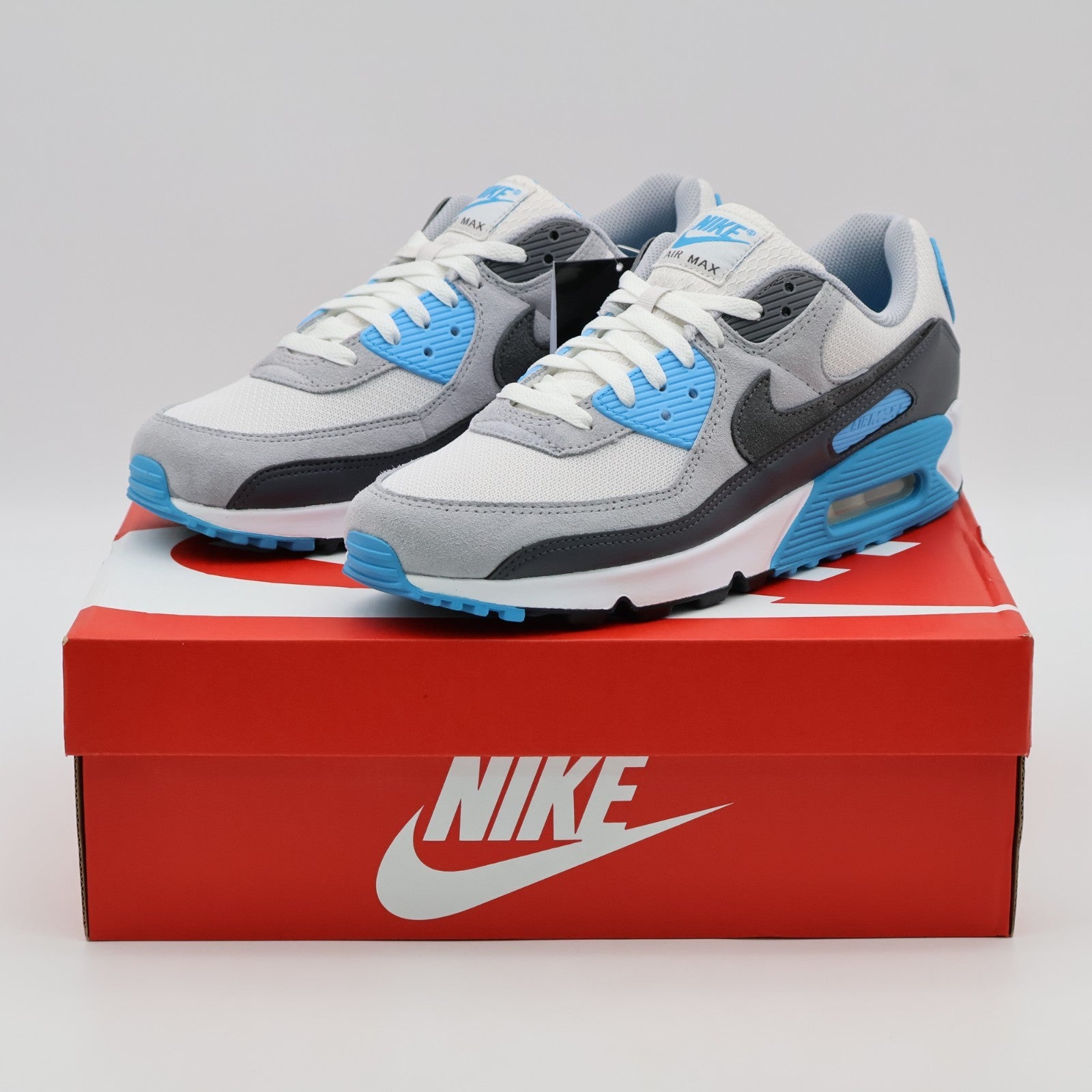 DM0029-019 Nike Air Max 90 Platinum Tint Blue Lightning Wolf Grey (Men's)