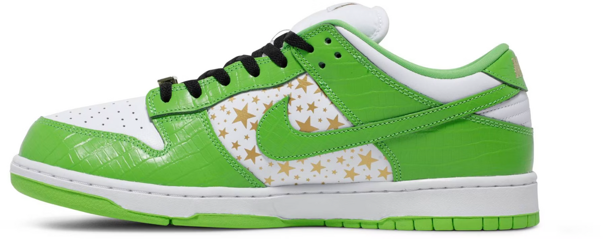 DH3228-101 Supreme Ã Nike SB Dunk Low OG QS Gold Stars White/Mean Green (Men's)