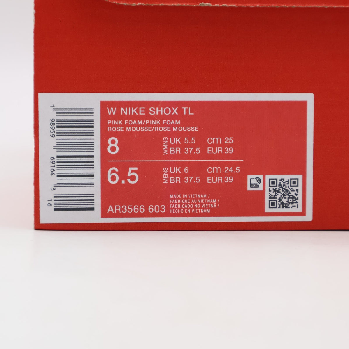 AR3566-603 Nike Shox TL "Pink Foam/Metallic Silver" (Women's)