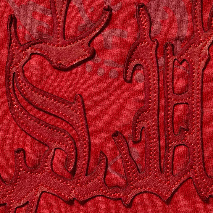 Supreme Leather Applique Zip Up Hooded Sweatshirt Red