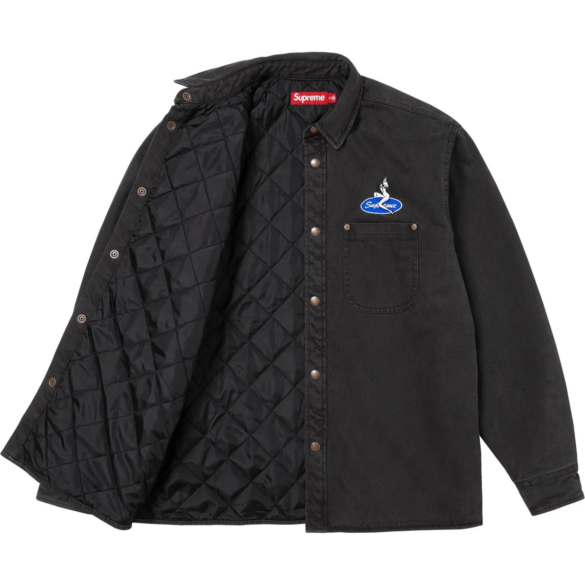 Supreme Quilted Lined Denim Snap Shirt Washed Black