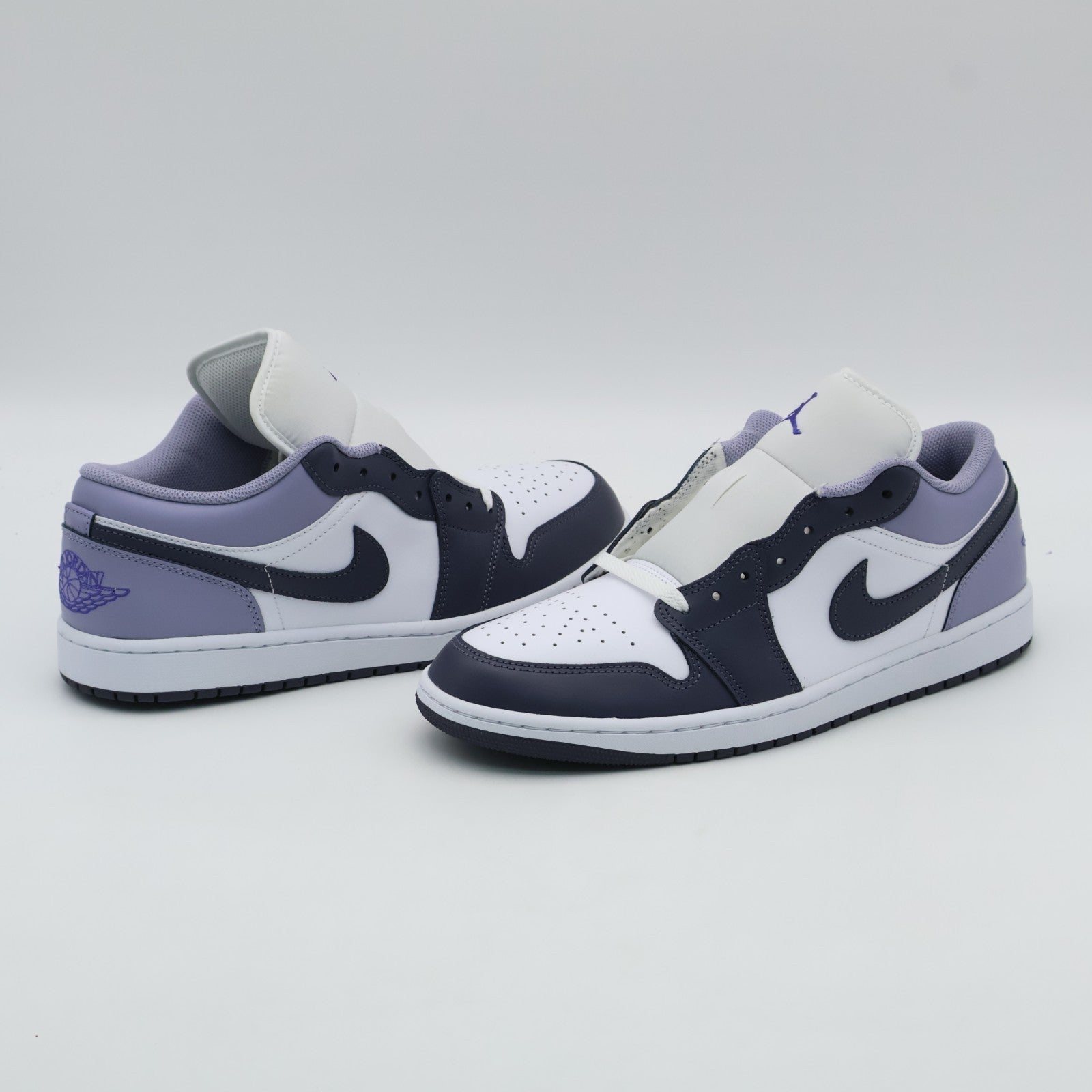 553558-145 Nike Air Jordan 1 Low White Dark Blue Grey Purple Comet Indigo (Men's