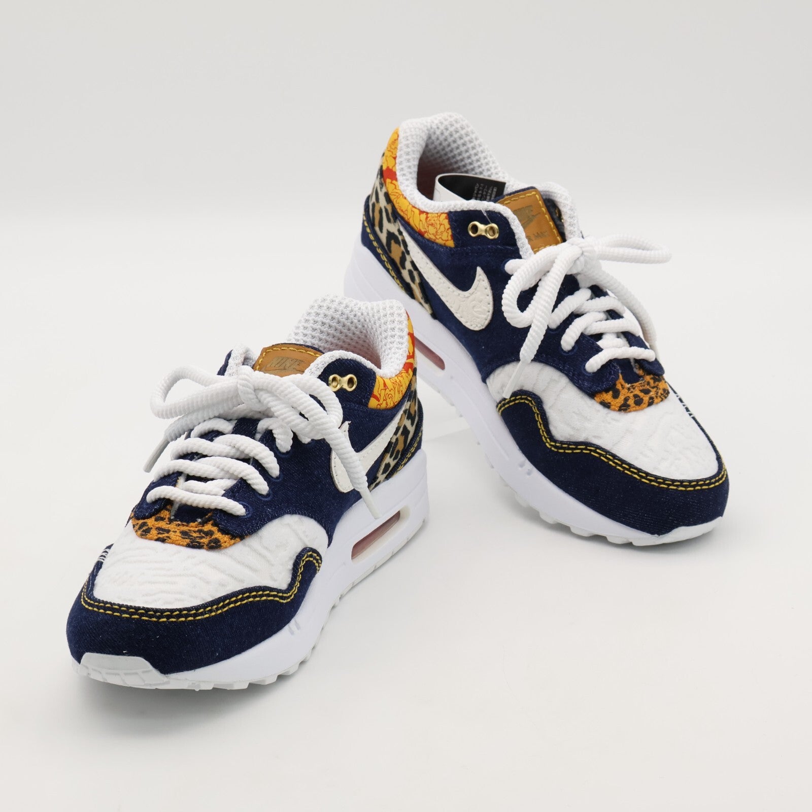 FJ4452-432 Nike Air Max 1 PRM Washed Dark Blue Denim Leopard Navy Gold (Men's)