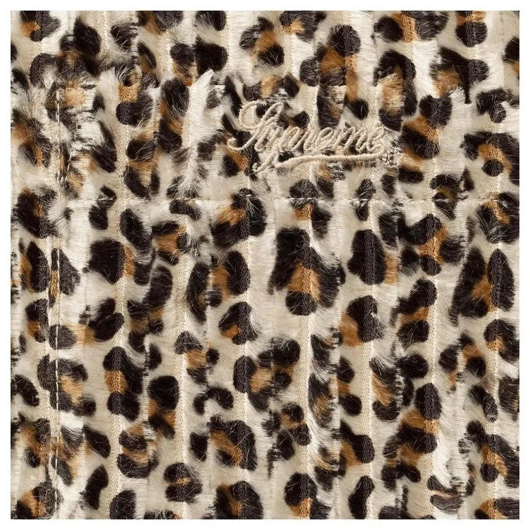 Supreme Leopard Frayed Zip Up Shirt Tan