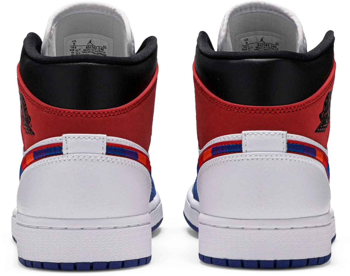 852542-146 Nike Air Jordan 1 Mid "White/Blue/Red" (Men's)