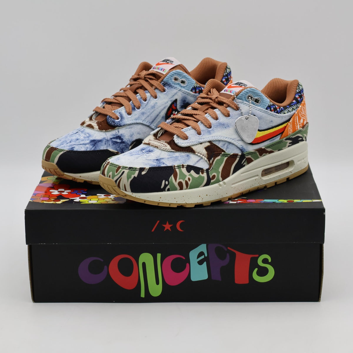 DN1803-900 Concepts Nike Air Max 1 Heavy Sail Black Worn Denim Blue Camo (Men's)