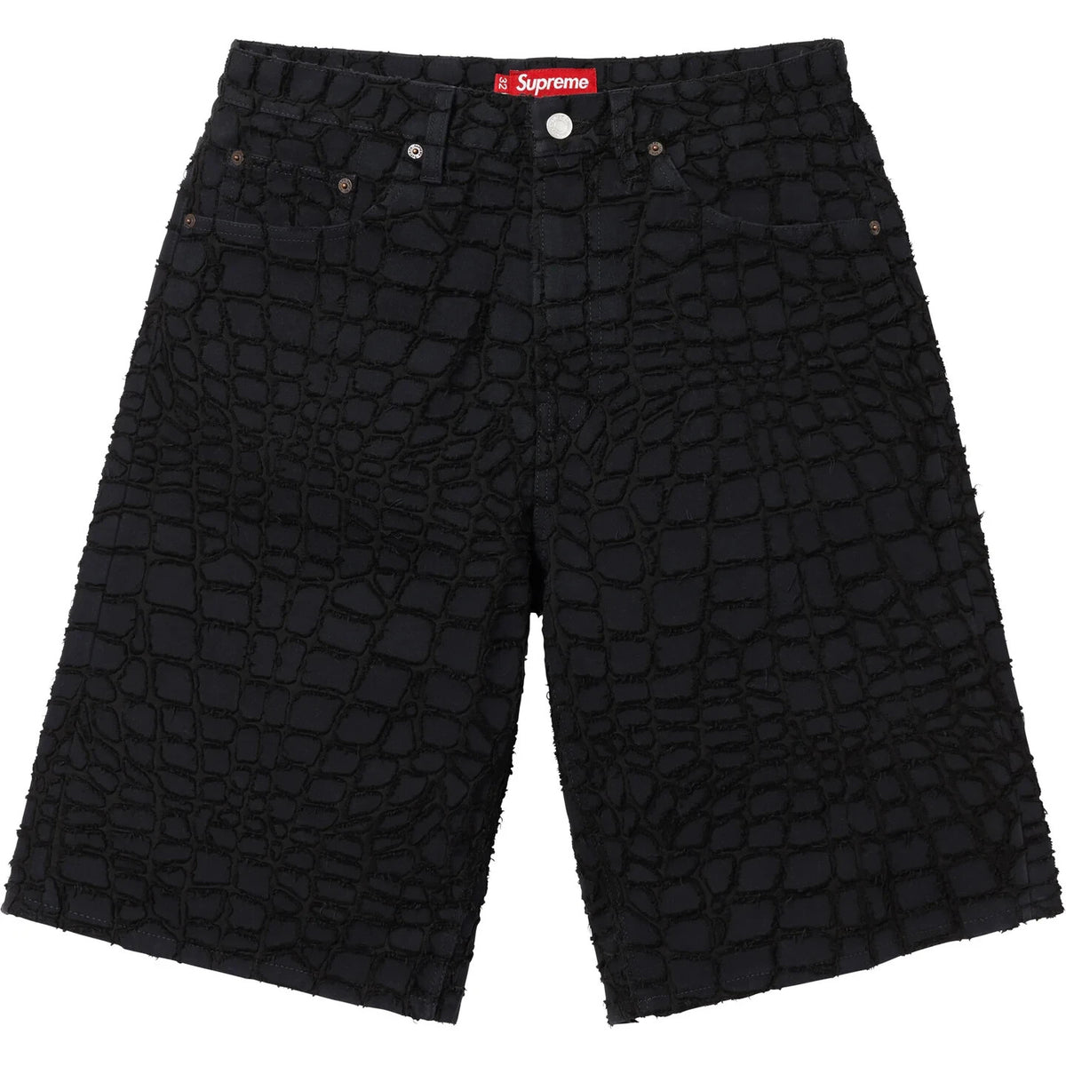 Supreme Frayed Croc Baggy Denim Short Black
