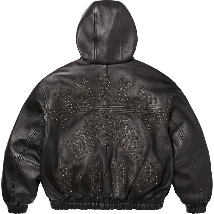 Supreme Studded Hooded Leather Jacket Black
