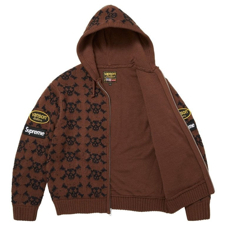 Supreme x Vanson Leathers Skull Zip Up Hooded Sweater Brown