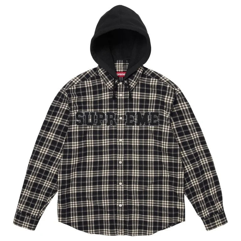 Supreme Applique Hooded Flannel Shirt Black