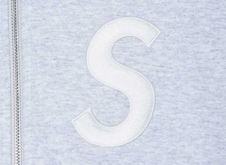 Supreme S Logo Zip Up Hooded Sweatshirt Ash Grey